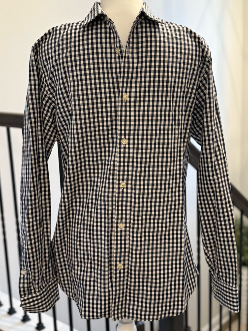 Banana Republic Factory Navy and White Gingham Dress Shirt
